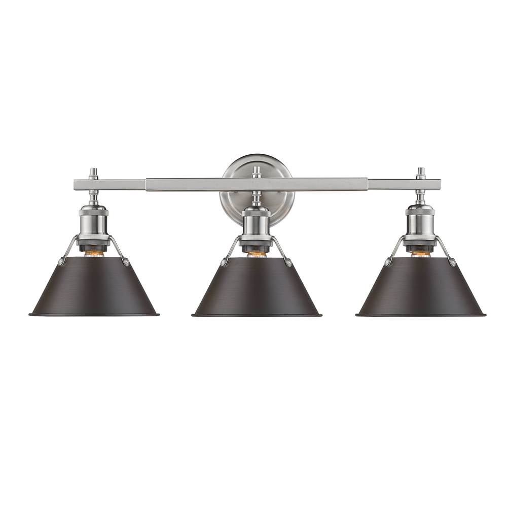 Golden Lighting Orwell PW 3 Light Bath Vanity in Pewter with Rubbed Bronze Shade