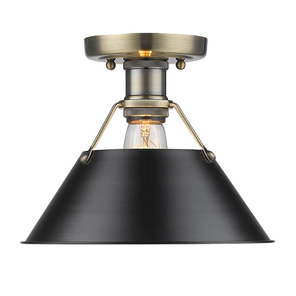 Golden Lighting Orwell AB Flush Mount in Aged Brass with Matte Black Shade