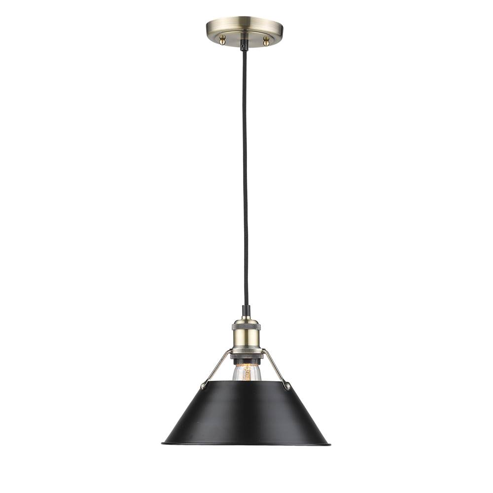 Golden Lighting Orwell AB 1 Light Pendant - 10'' in Aged Brass with Matte Black Shade