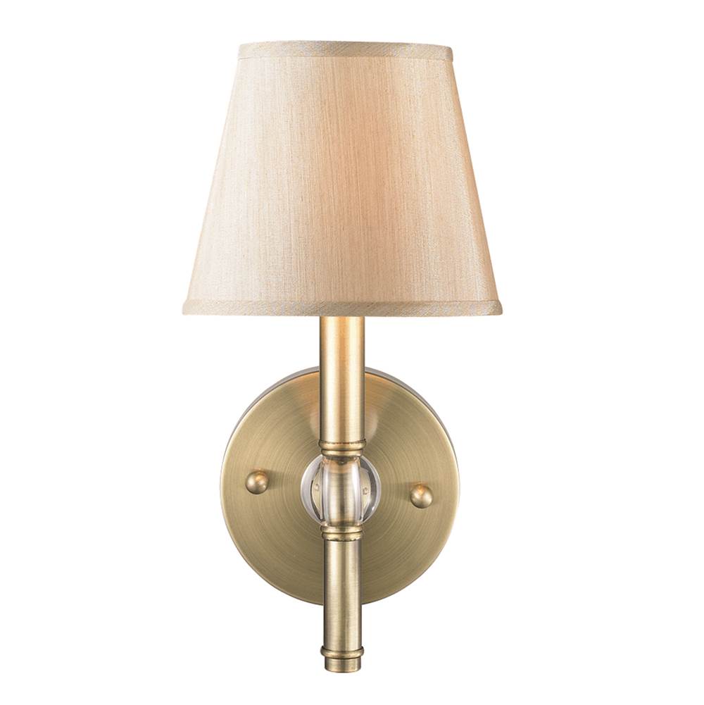 Golden Lighting Waverly 1 Light Wall Sconce in Aged Brass with Silken Parchment Shade