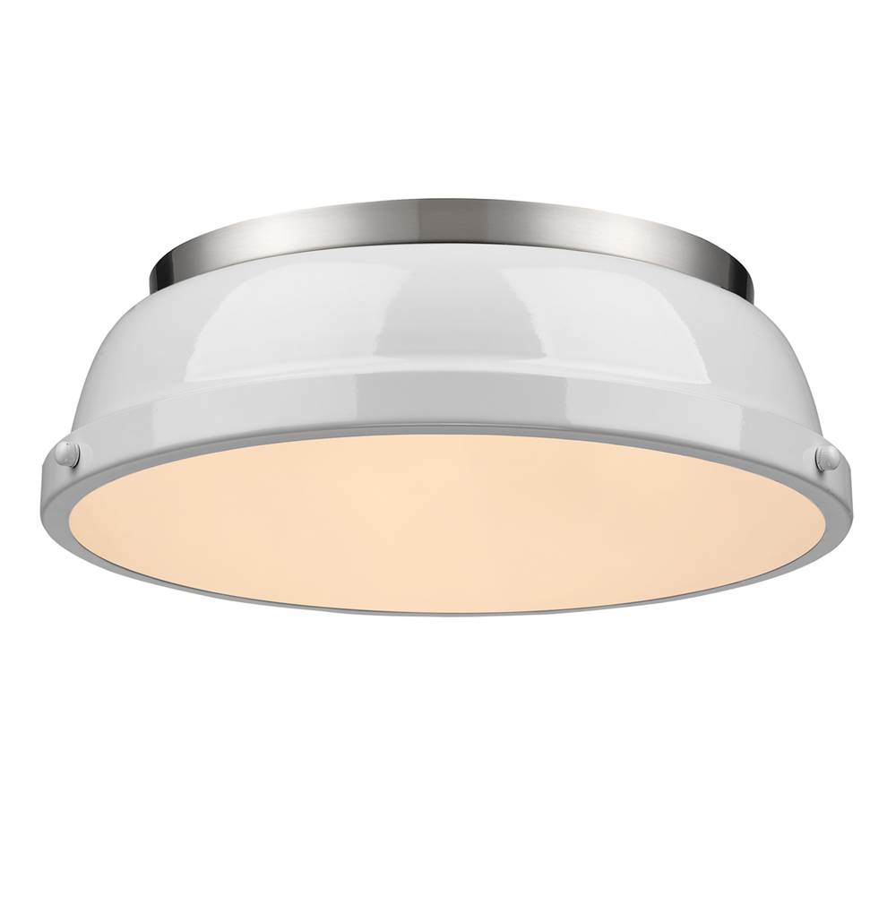 Golden Lighting Duncan 14'' Flush Mount in Pewter with a White Shade