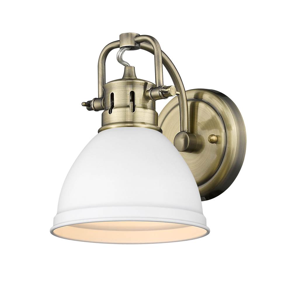 Golden Lighting Duncan 1 Light Bath Vanity in Aged Brass with a Matte White Shade