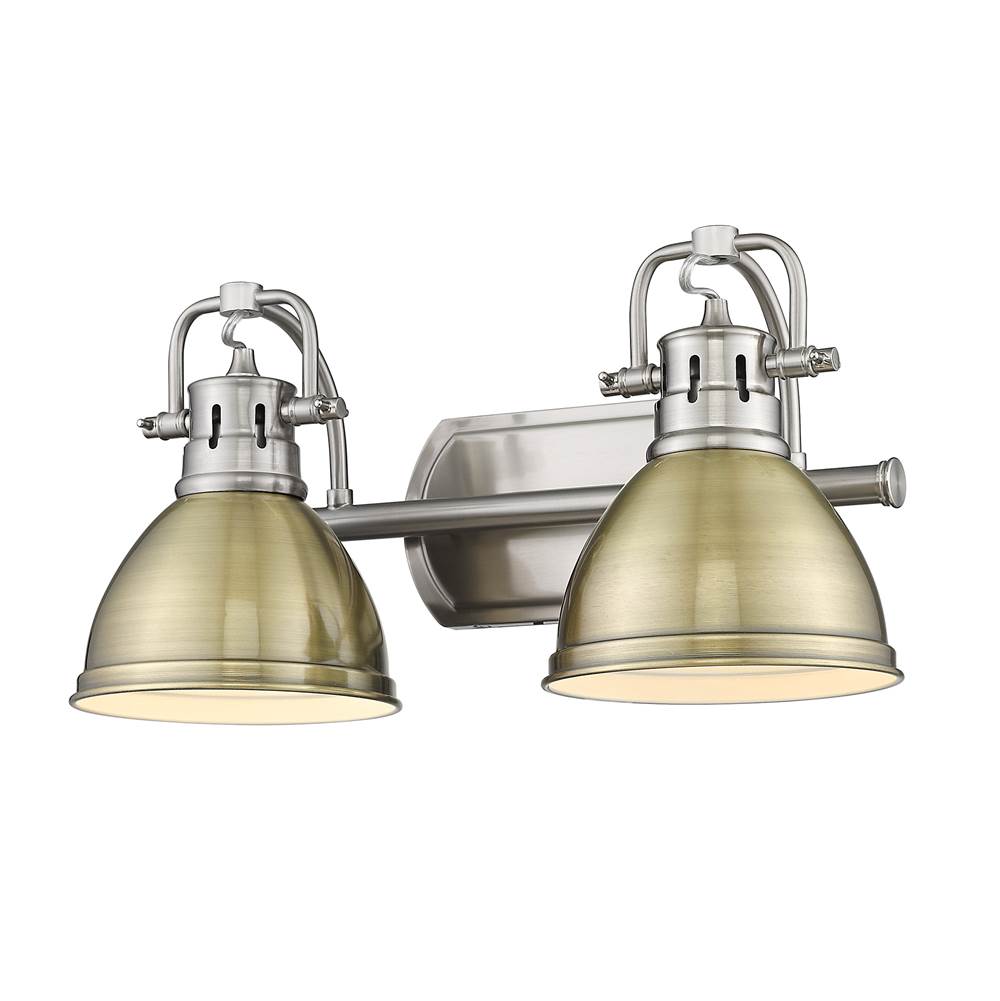 Golden Lighting Duncan 2 Light Bath Vanity in Pewter with Aged Brass Shades