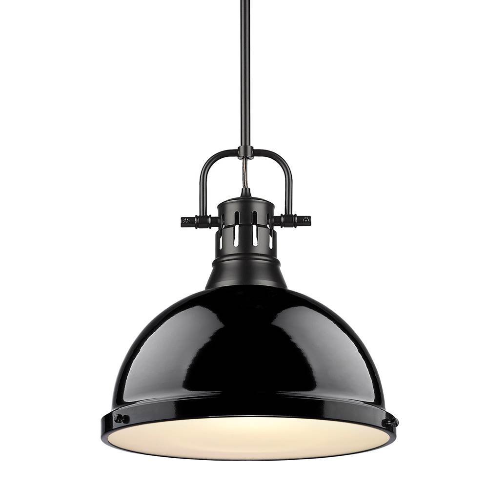 Golden Lighting Duncan 1 Light Pendant with Rod in Matte Black with a Black Shade