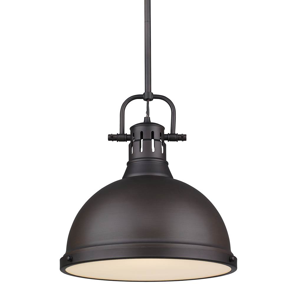Golden Lighting Duncan 1 Light Pendant with Rod in Rubbed Bronze with a Rubbed Bronze Shade