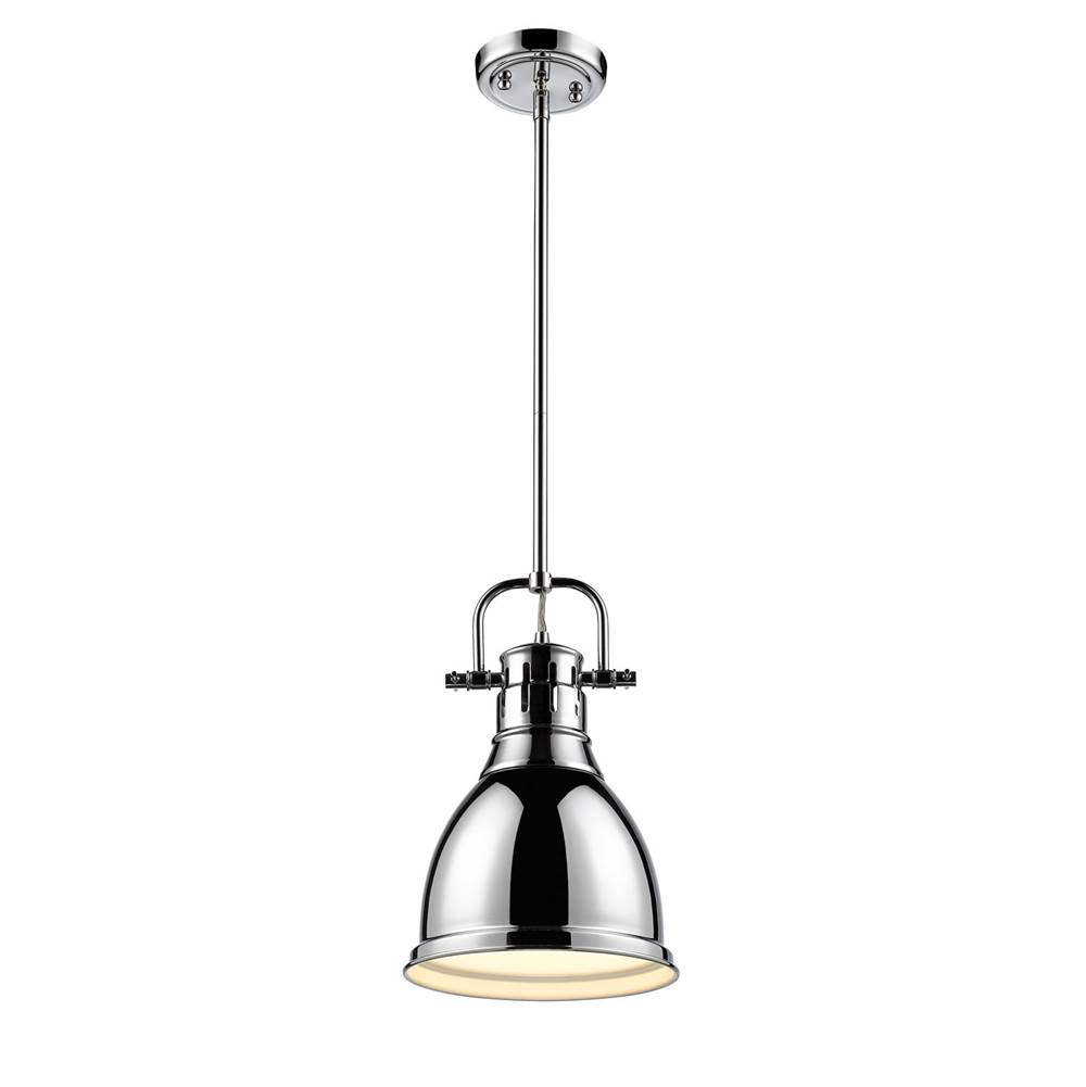 Golden Lighting Duncan Small Pendant with Rod in Chrome with a Chrome Shade