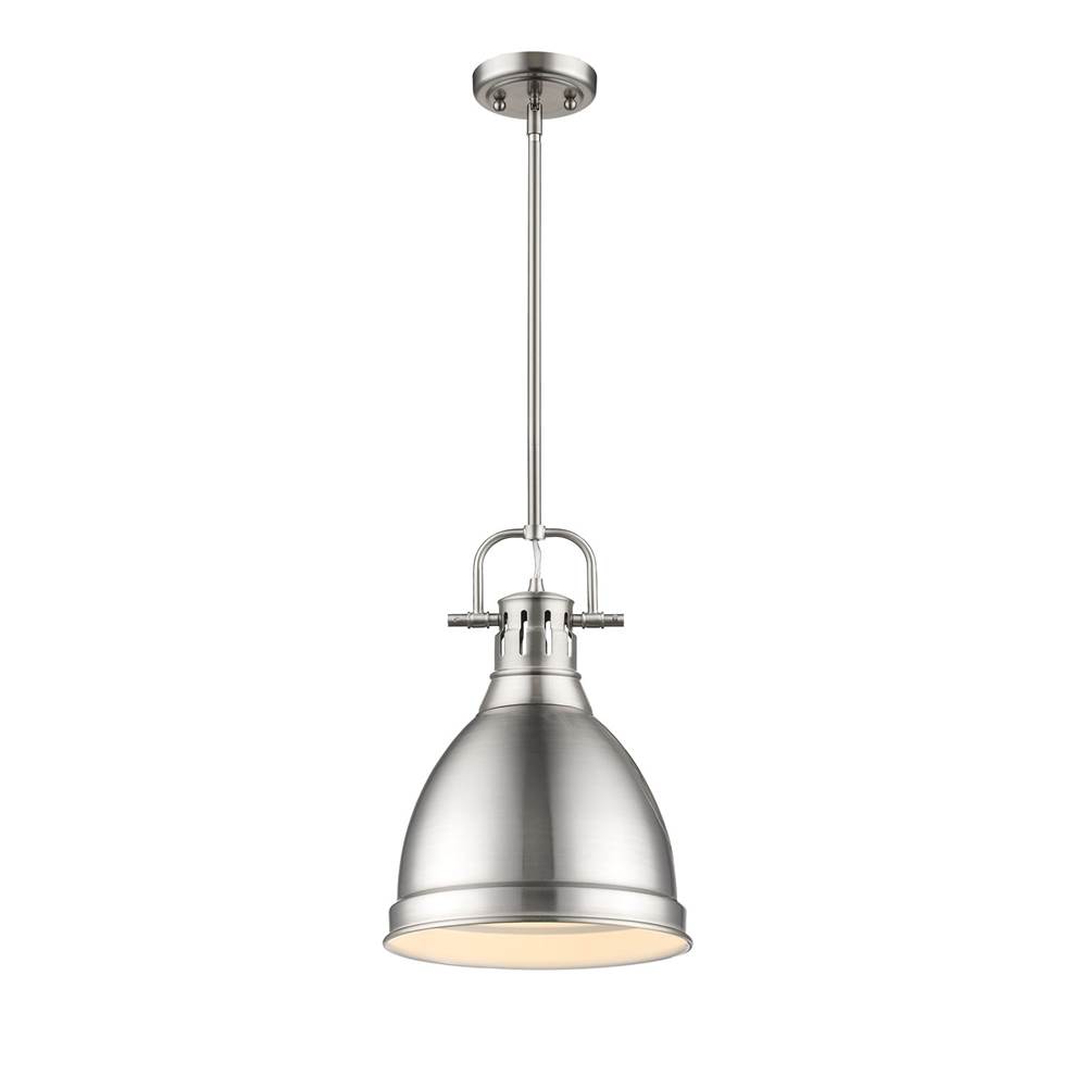 Golden Lighting Duncan Small Pendant with Rod in Pewter with a Pewter Shade
