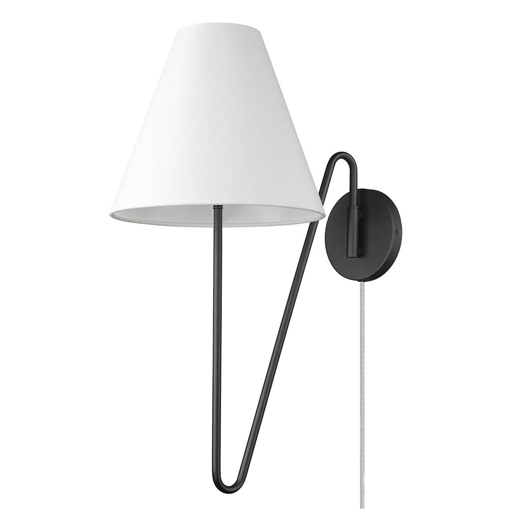 Golden Lighting Kennedy 1 Light Articulating Wall Sconce in Natural Black with Ivory Linen Shade
