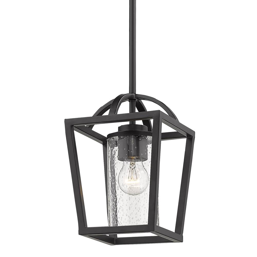 Golden Lighting Mercer Mini Pendant in Matte Black with Matte Black accents and Seeded Glass