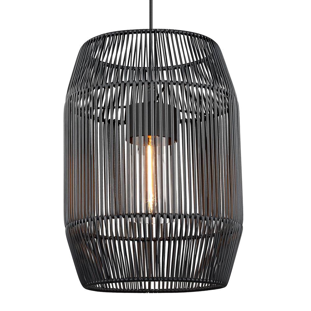 Golden Lighting Seabrooke 1 Light Pendant - Outdoor in Natural Black with Black Composite Wicker Shade