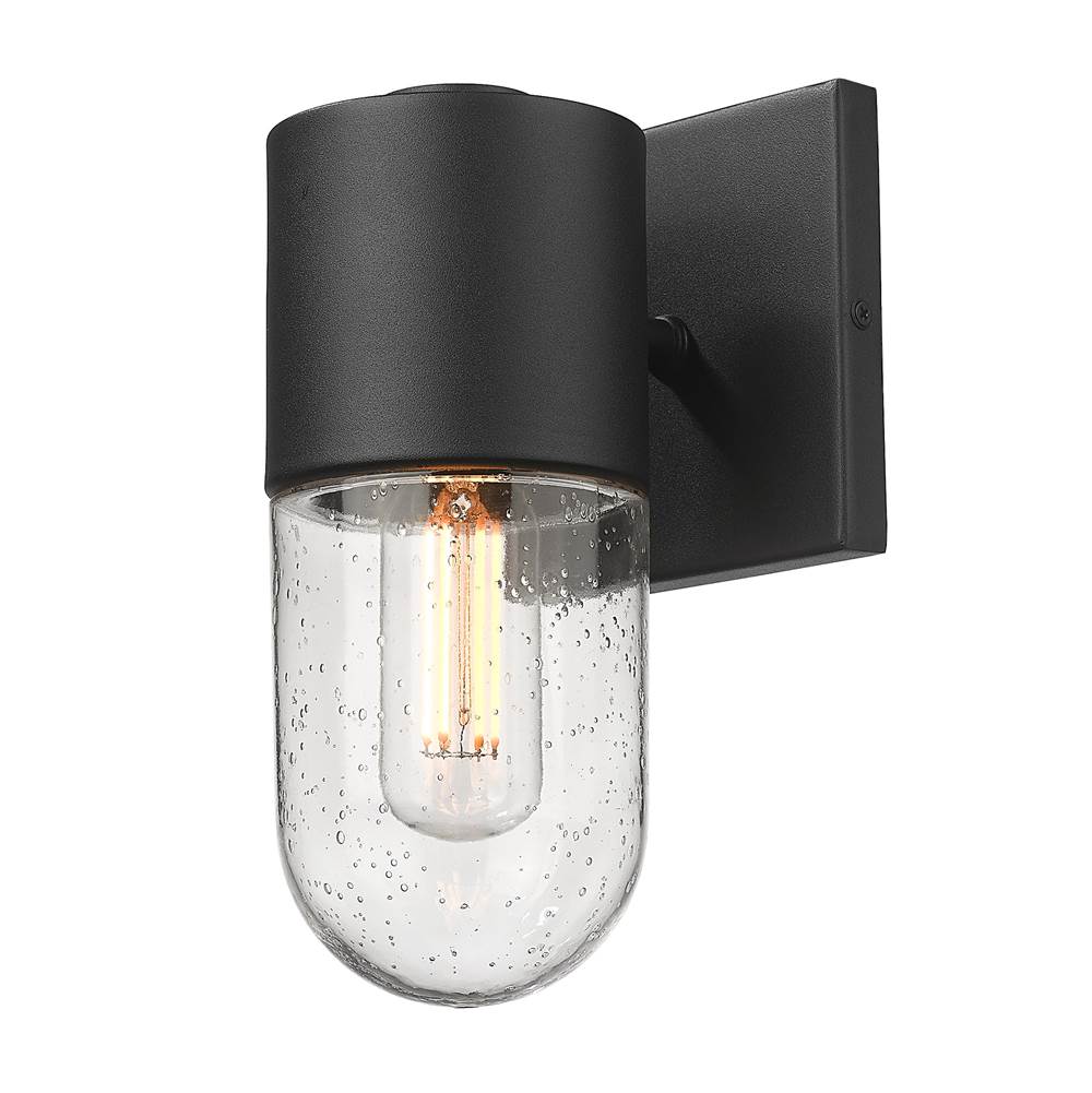 Golden Lighting Ezra 1 Light Wall Sconce - Outdoor in Natural Black with Seeded Glass Shade