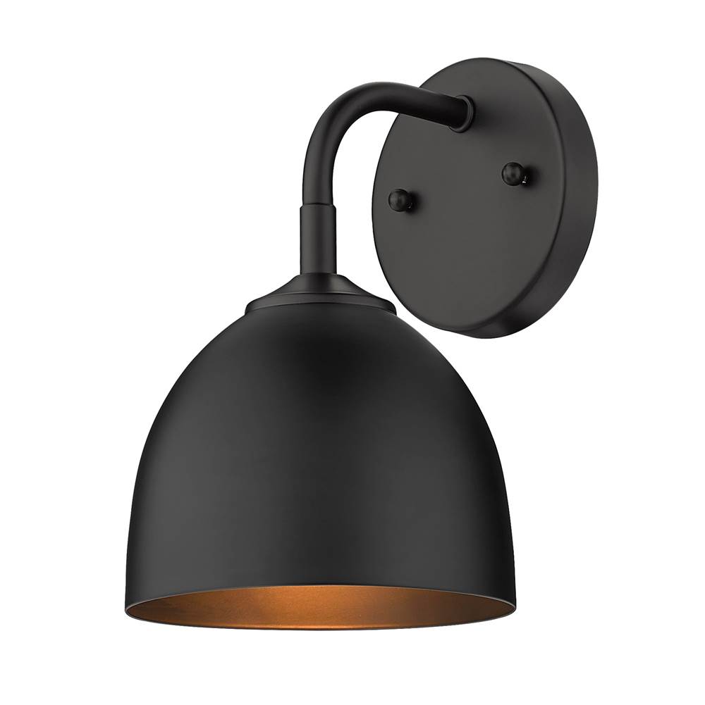 Golden Lighting Zoey 1-Light Wall Sconce in Matte Black with Matte Black Shade