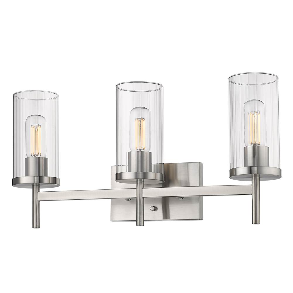 Golden Lighting Winslett 3 Light Bath Vanity in Pewter with Ribbed Clear Glass Shades