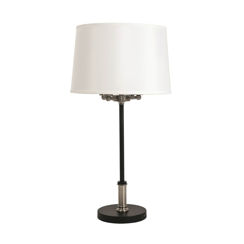 House Of Troy Alpine 4 Light Cluster Black/Satin Nickel Table Lamp With White Silk Softback Shade