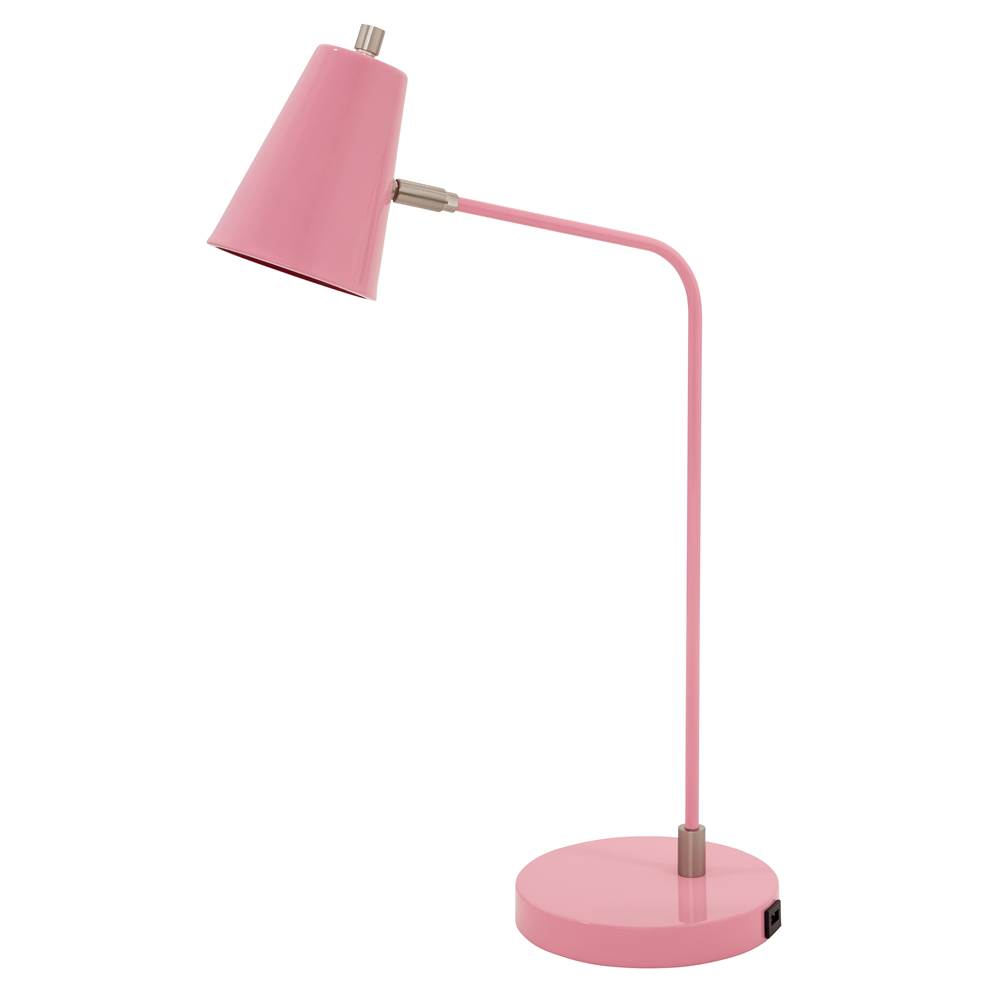 House Of Troy Kirby LED task lamp in pink with satin nickel accents and USB port