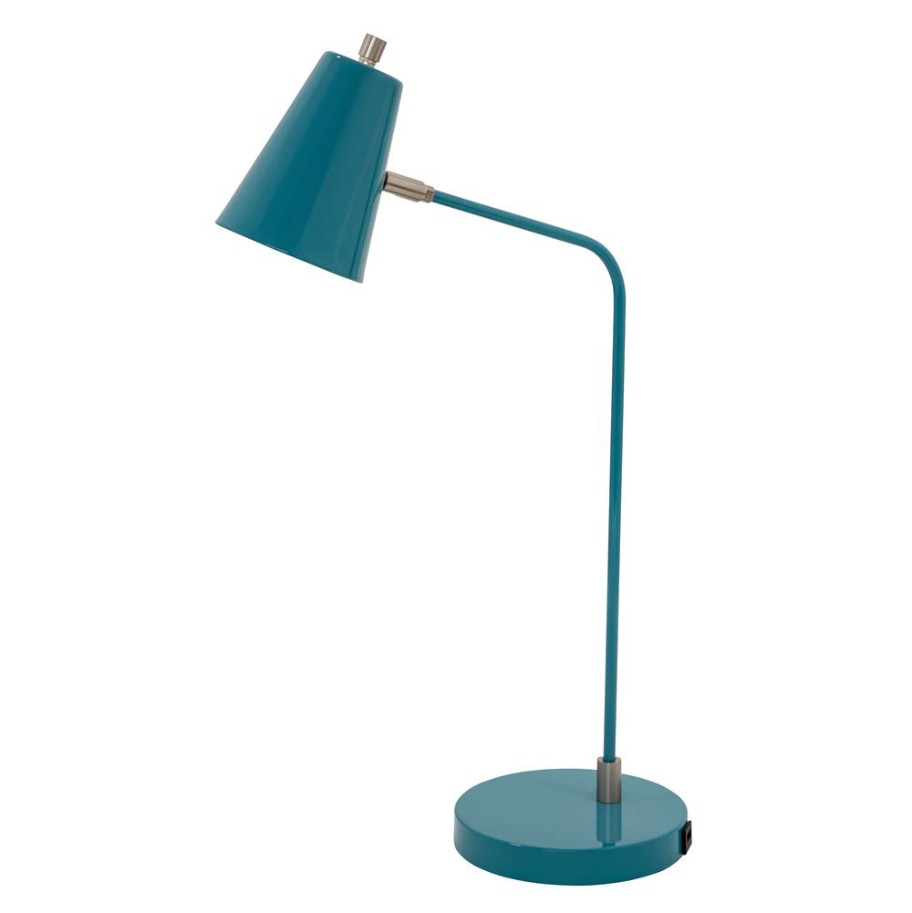 House Of Troy Kirby LED task lamp in teal with satin nickel accents and USB port