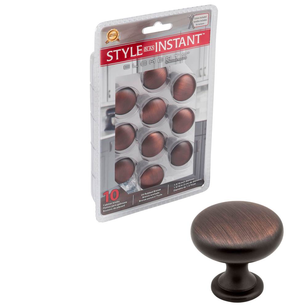 Hardware Resources 1-3/16'' Diameter Brushed Oil Rubbed Bronze Madison Retail Packaged Cabinet Mushroom Knob