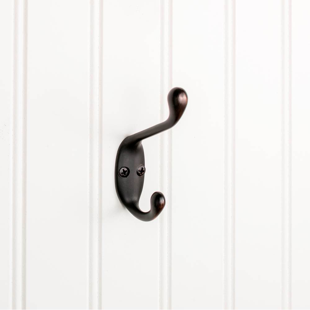 Hardware Resources 3-3/8'' Brushed Oil Rubbed Bronze Small Transitional Double Prong Wall Mounted Hook