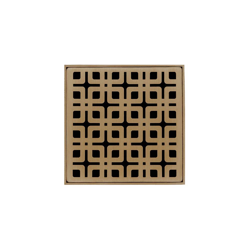 Infinity Drain 4'' x 4'' KD 4 Complete Kit with Link Pattern Decorative Plate in Satin Bronze with ABS Drain Body, 2'' Outlet