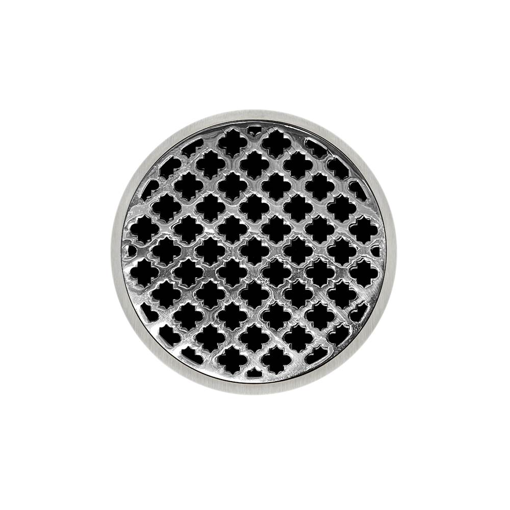 Infinity Drain 5'' Round Strainer with Moor Pattern Decorative Plate and 2'' Throat in Polished Stainless for RMD 5