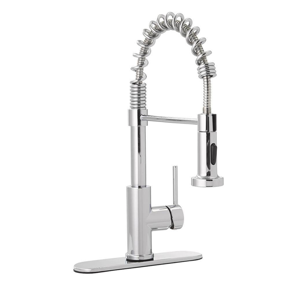 Jones Stephens Chrome Plated Spring Neck Pull-Down Kitchen Faucet