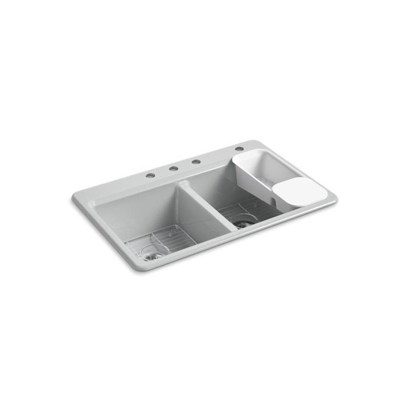 Kohler Riverby® 33'' x 22'' x 9-5/8'' top-mount double-equal workstation kitchen sink with accessories and 4 faucet holes