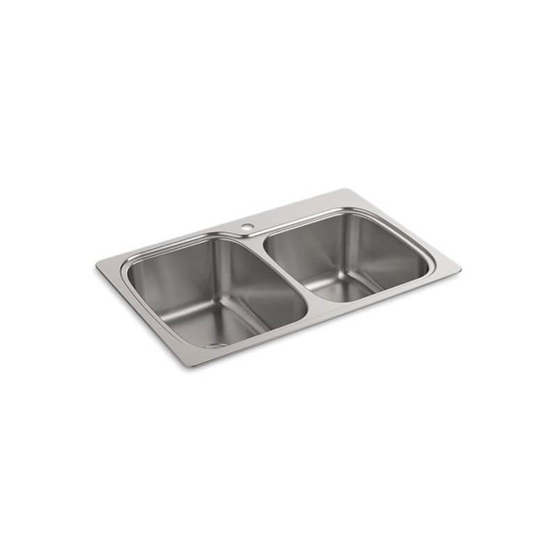 Kohler Verse™ 33'' x 22'' x 9-1/4'' Top-mount/undermount double-bowl large/medium kitchen sink with single faucet hole