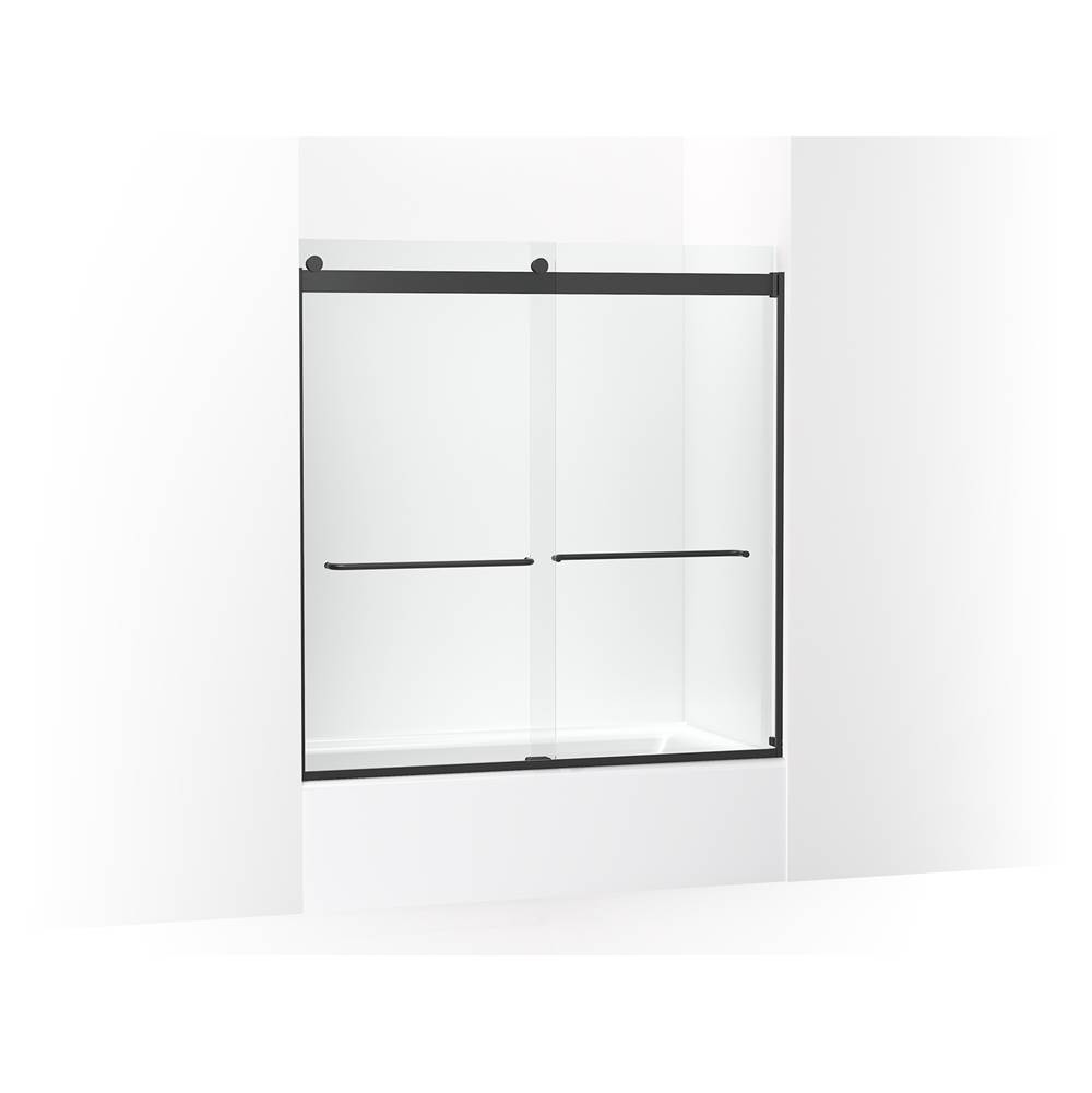 Kohler Levity Sliding Bath Door, 62-in H X 56-5/8 - 59-5/8-in W, with 1/4-in Thick Crystal Clear Glass