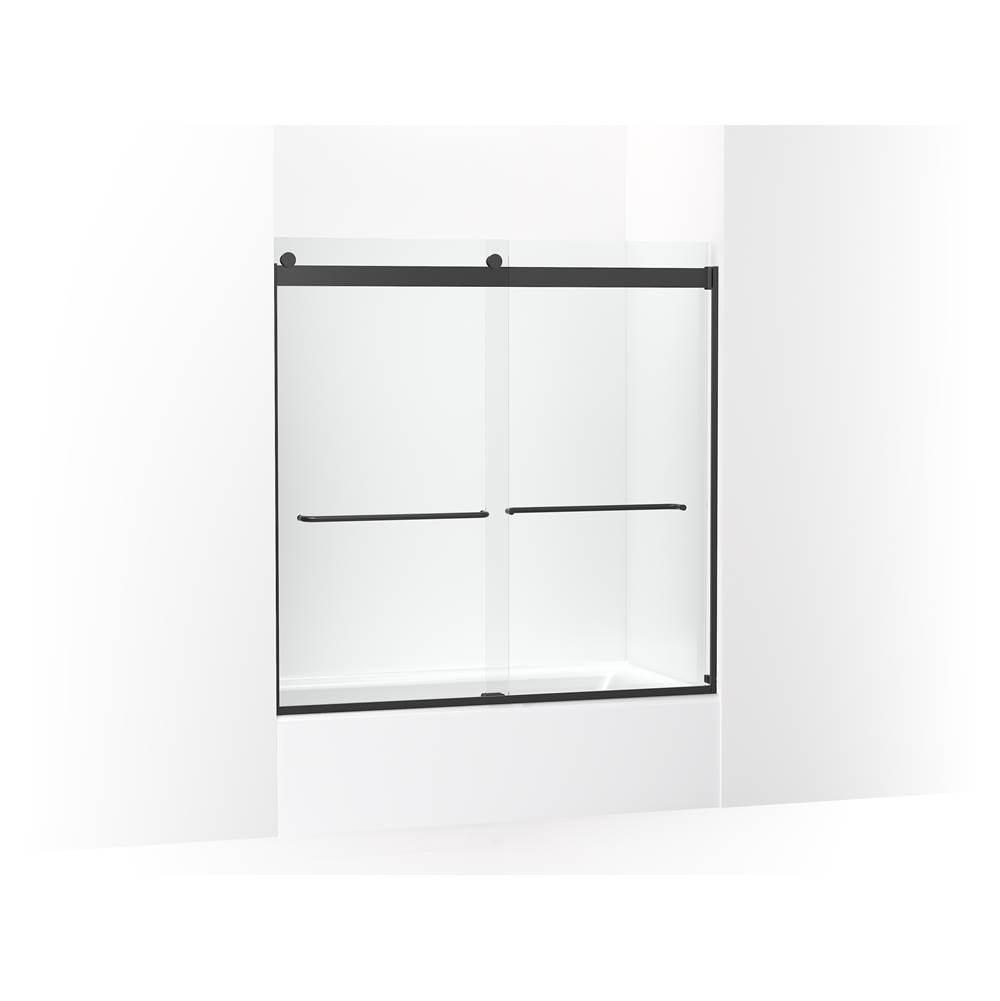 Kohler Levity Sliding Bath Door, 59-3/4-in H X 56-5/8 - 59-5/8-in W, with 1/4-in Thick Crystal Clear Glass