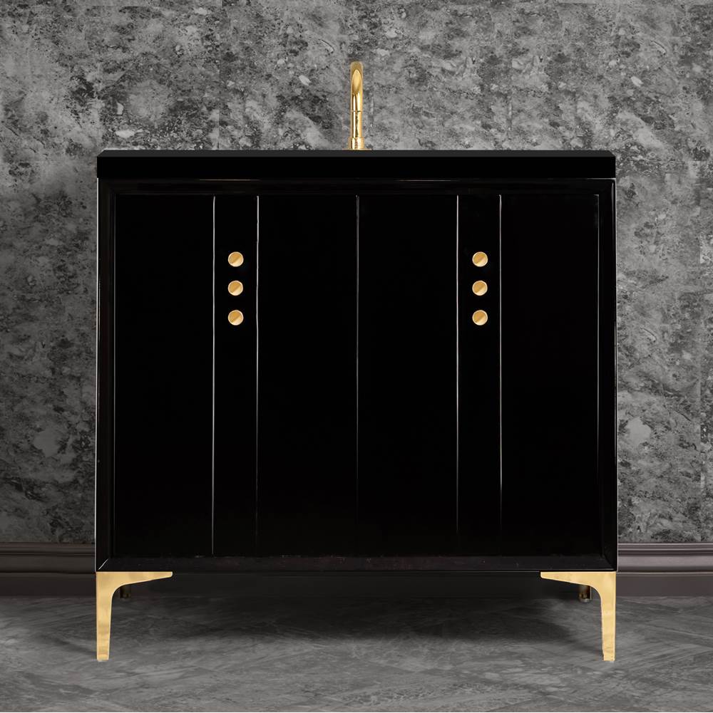 Linkasink Tuxedo 36'' Wide Black Vanity with Polished Brass Buttons and Hardware, 36'' x 22'' x 33.5'' (without vanity top)