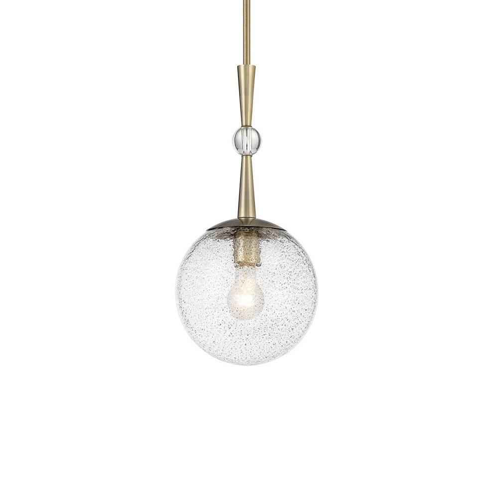 Minka-Lavery Populuxe 1-Light Oxidized Aged Brass Mini Pendant with Clear Volcanic Glass Shade