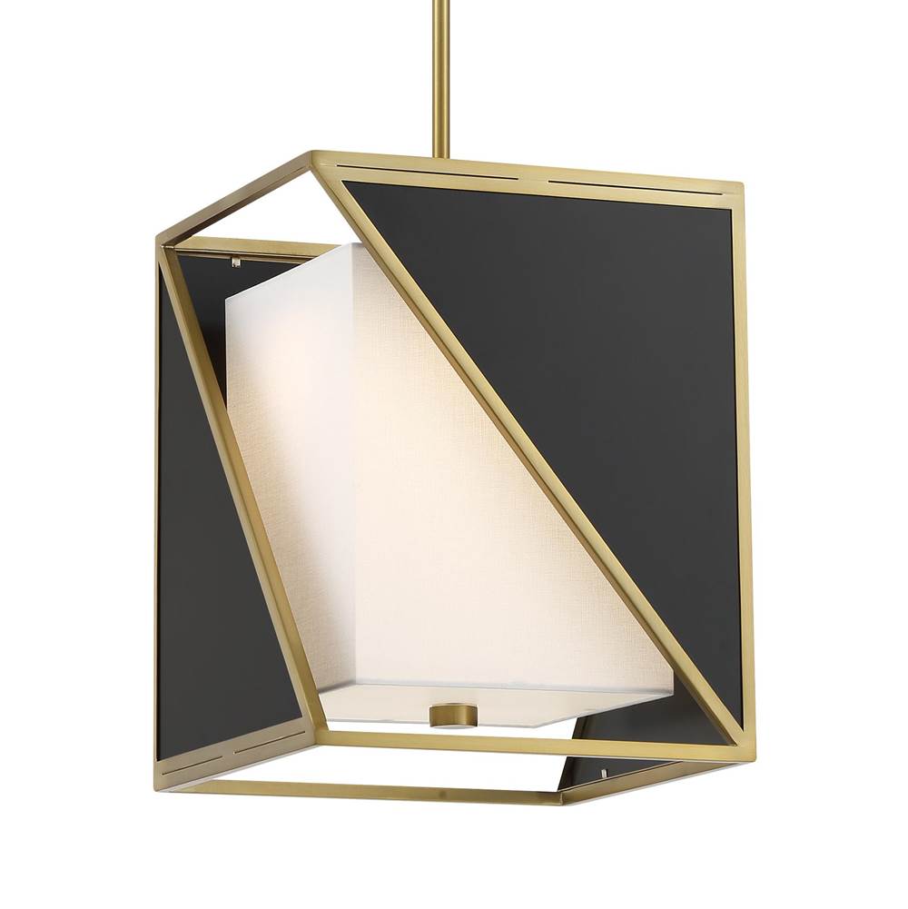 Metropolitan Lighting Aspect 12'' Soft Brass and Black LED Pendant with White Linen Shade