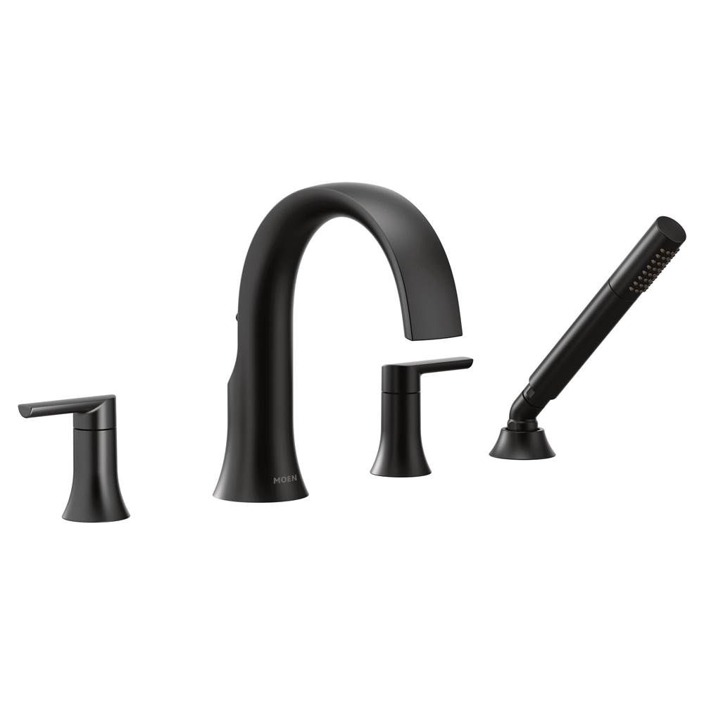 Moen Doux 2-Handle Deck Mount Roman Tub Faucet Trim Kit with Hand shower in Matte Black (Valve Sold Separately)