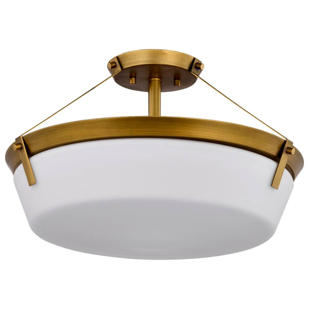 Nuvo Rowen 4 Light Semi Flush; Natural Brass Finish; Etched White Glass