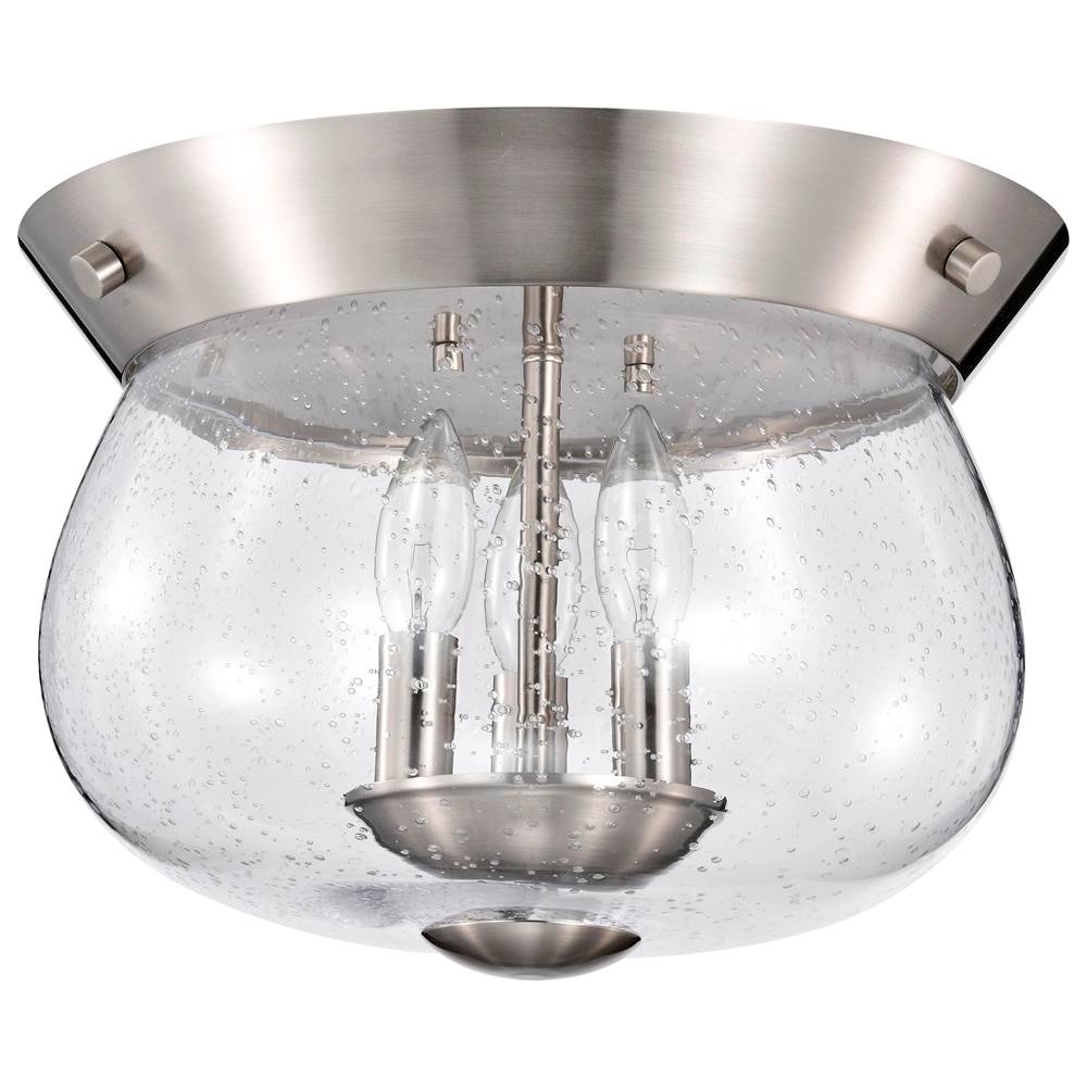 Nuvo Boliver 3 Light Flush Mount; Brushed Nickel Finish; Clear Seeded Glass