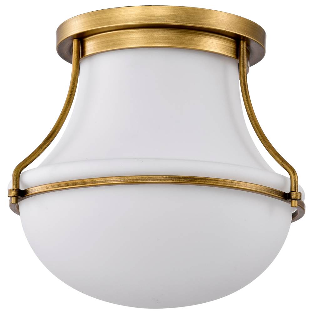 Nuvo Valdora 1 Light Flush Mount; 14 Inches; Natural Brass Finish; White Opal Glass