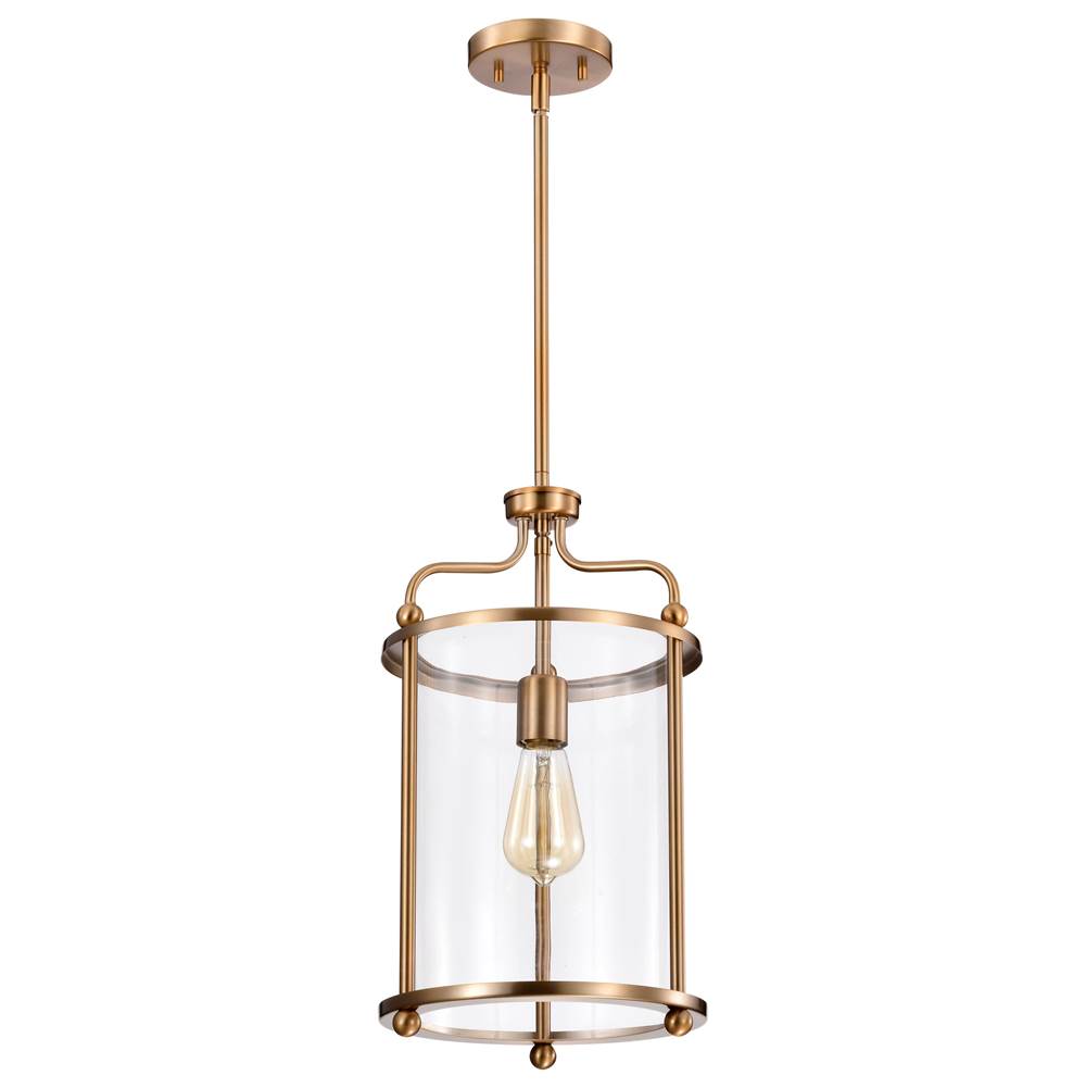Nuvo Yorktown 1 Light Pendant; Burnished Brass Finish; Clear Glass