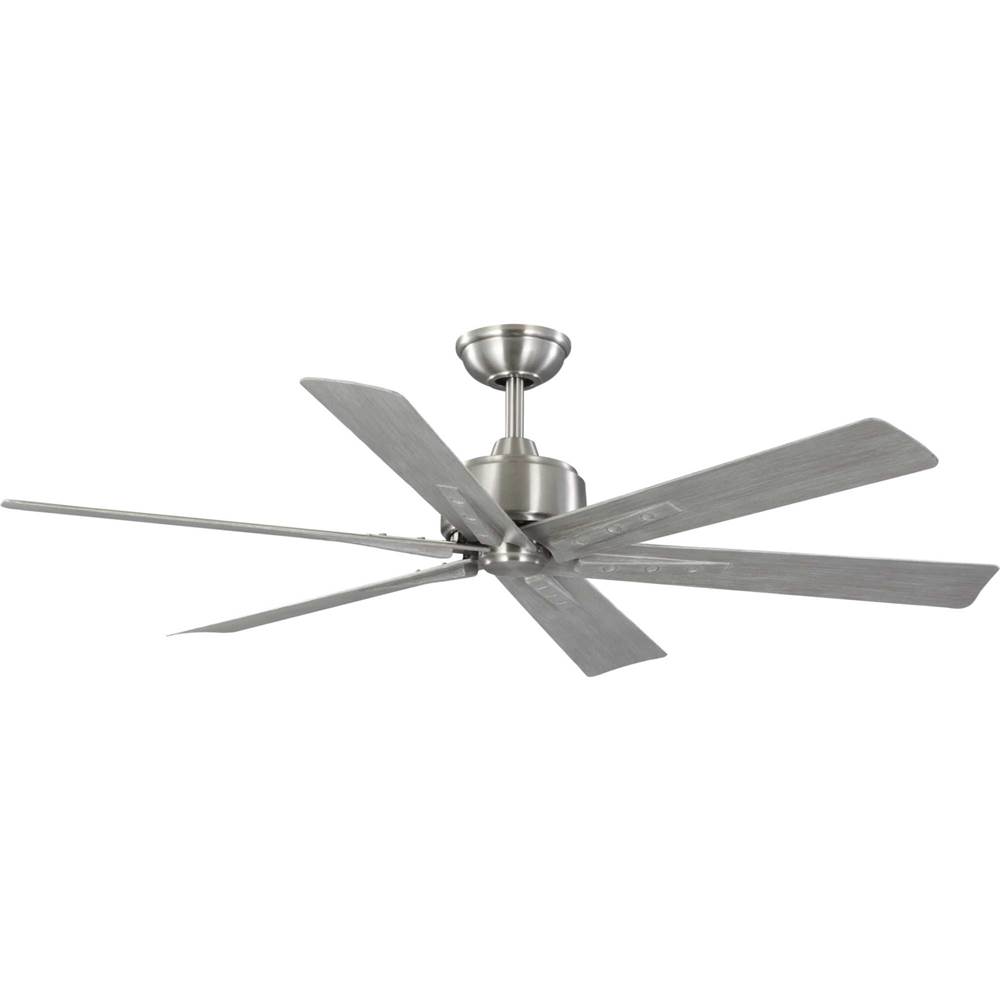 Progress Lighting Brazas Collection 56 in. Six-Blade Brushed Nickel Transitional Ceiling Fan