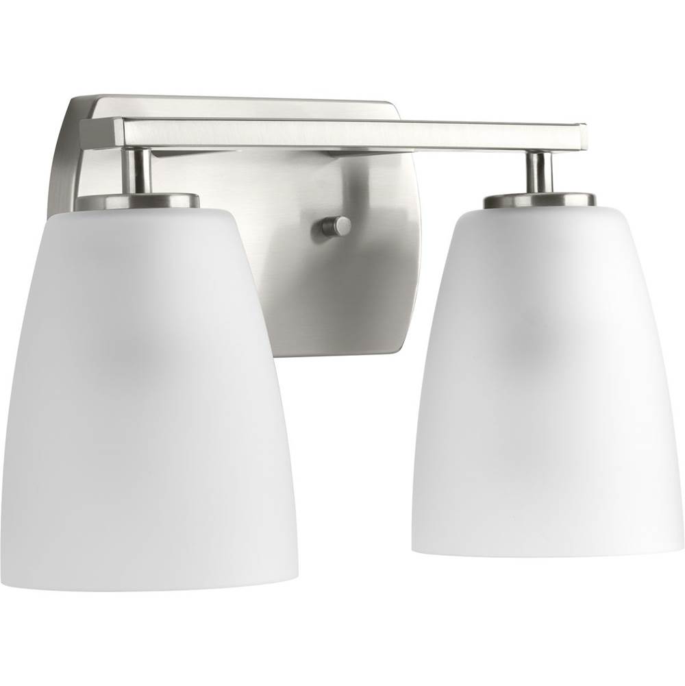 Progress Lighting Leap Collection Two-Light Brushed Nickel Etched Glass Modern Bath Vanity Light