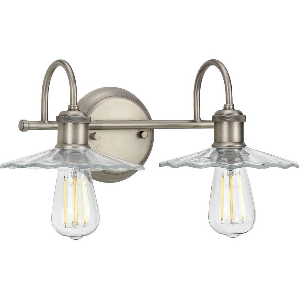Progress Lighting Fayette Collection Two-Light Antique Nickel Clear Glass Farmhouse Bath Vanity Light