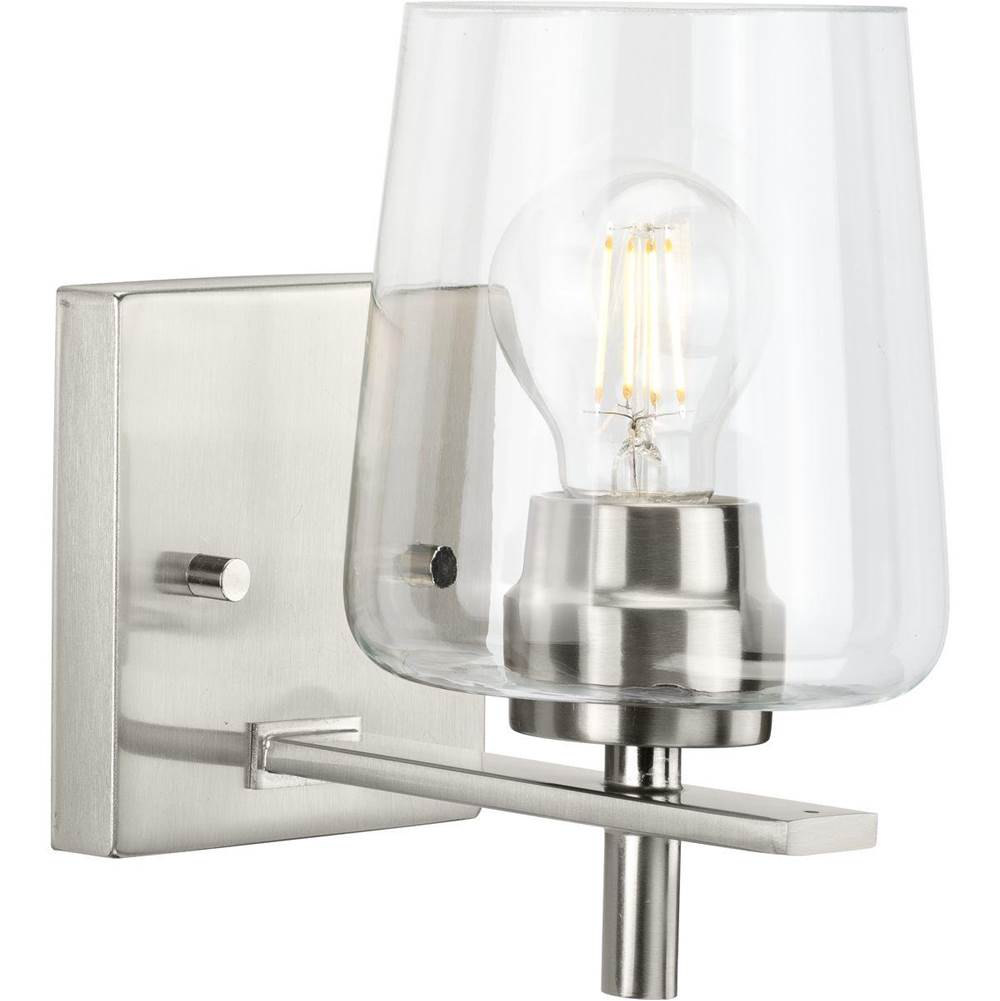 Progress Lighting Calais Collection One-Light New Traditional Brushed Nickel Clear Glass Bath Vanity Light