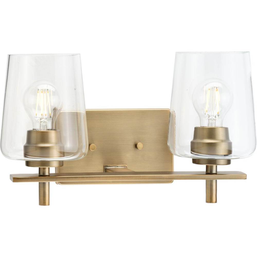 Progress Lighting Calais Collection Two-Light New Traditional Vintage Brass Clear Glass Bath Vanity Light