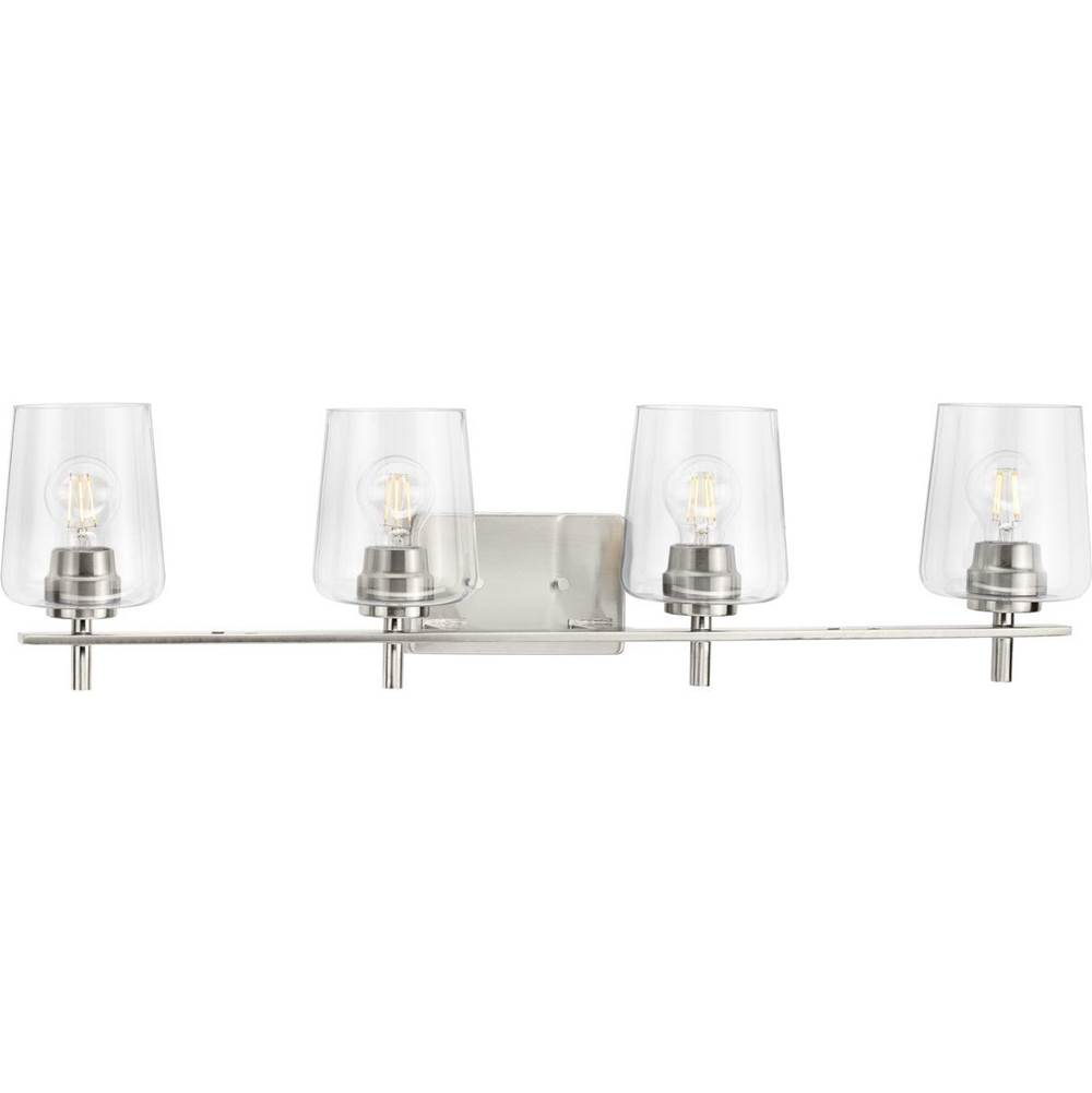 Progress Lighting Calais Collection Four-Light New Traditional Brushed Nickel Clear Glass Bath Vanity Light