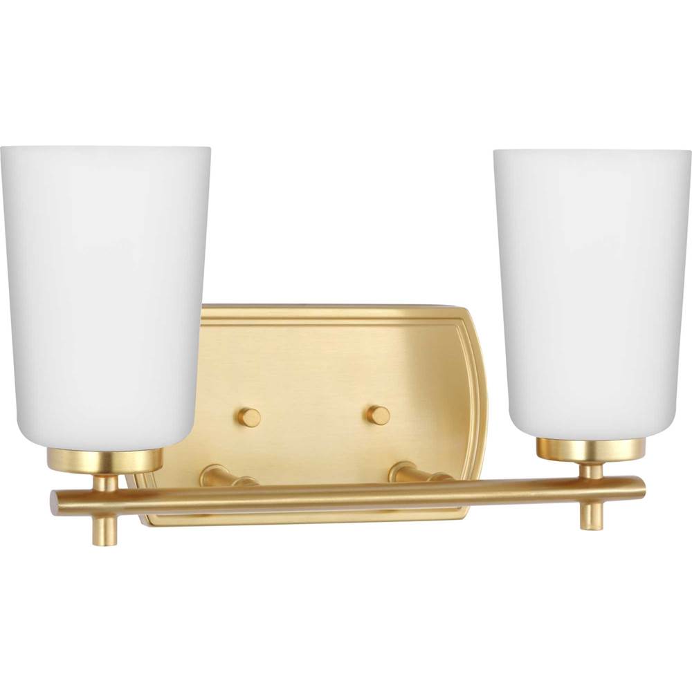 Progress Lighting Adley Collection Two-Light Satin Brass Etched Opal Glass New Traditional Bath Vanity Light
