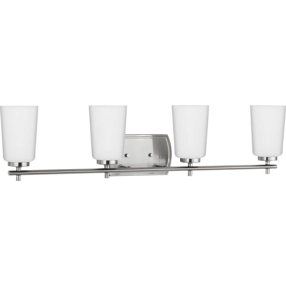 Progress Lighting Adley Collection Four-Light Brushed Nickel Etched Opal Glass New Traditional Bath Vanity Light
