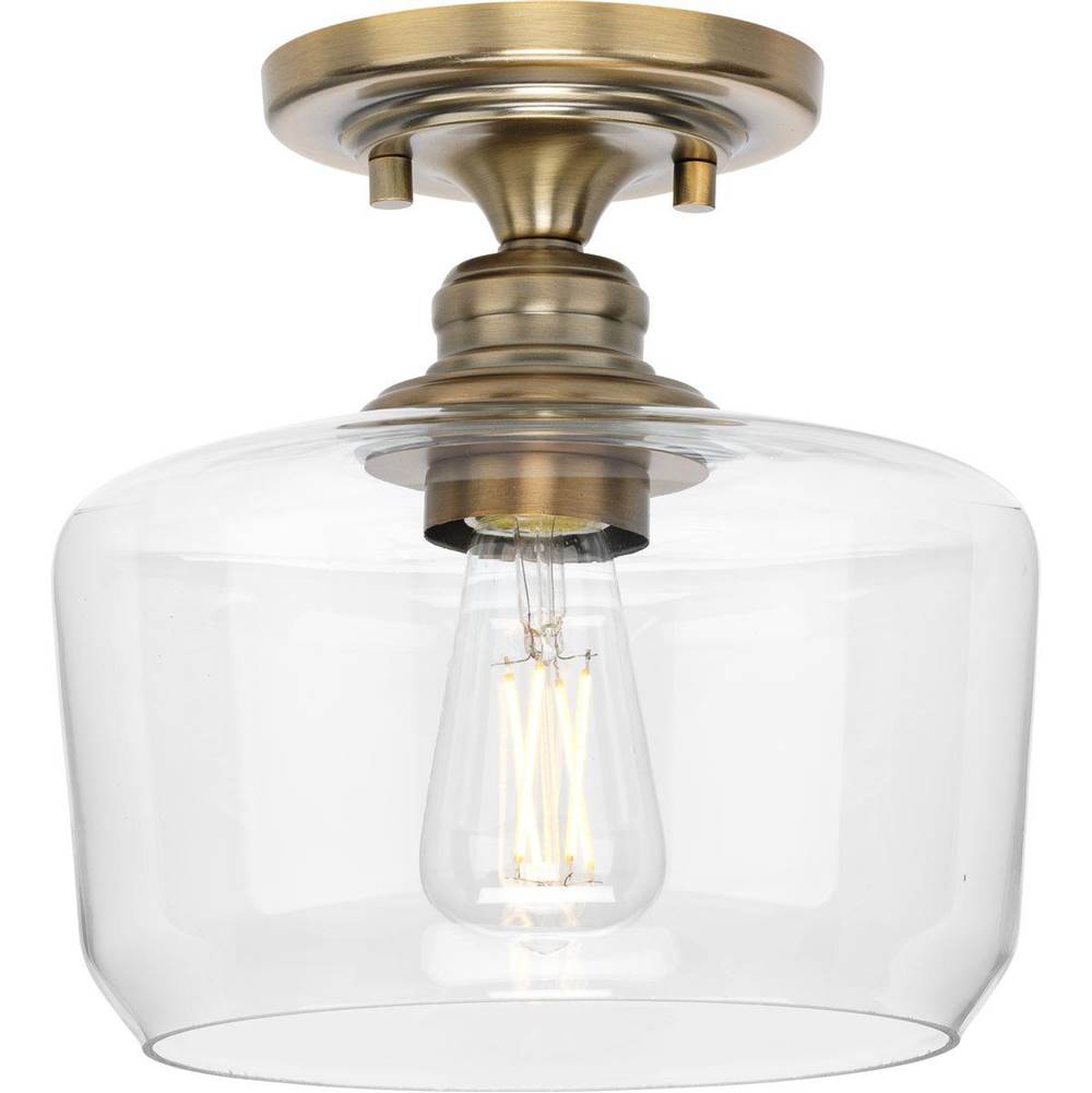 Progress Lighting Aiken Collection  One-Light Vintage Brass Clear Glass Farmhouse Flush Mount Light