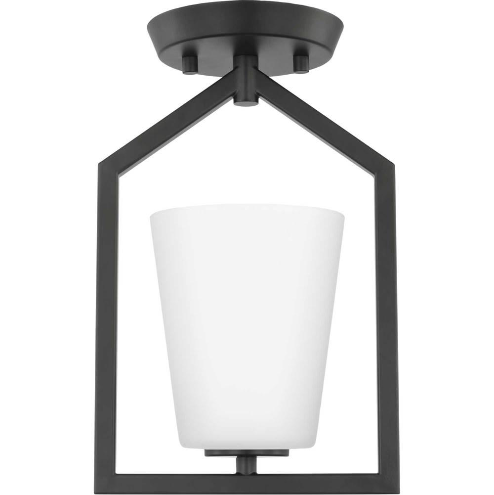 Progress Lighting Vertex Collection One-Light Matte Black Etched White Contemporary Semi-Flush Mount