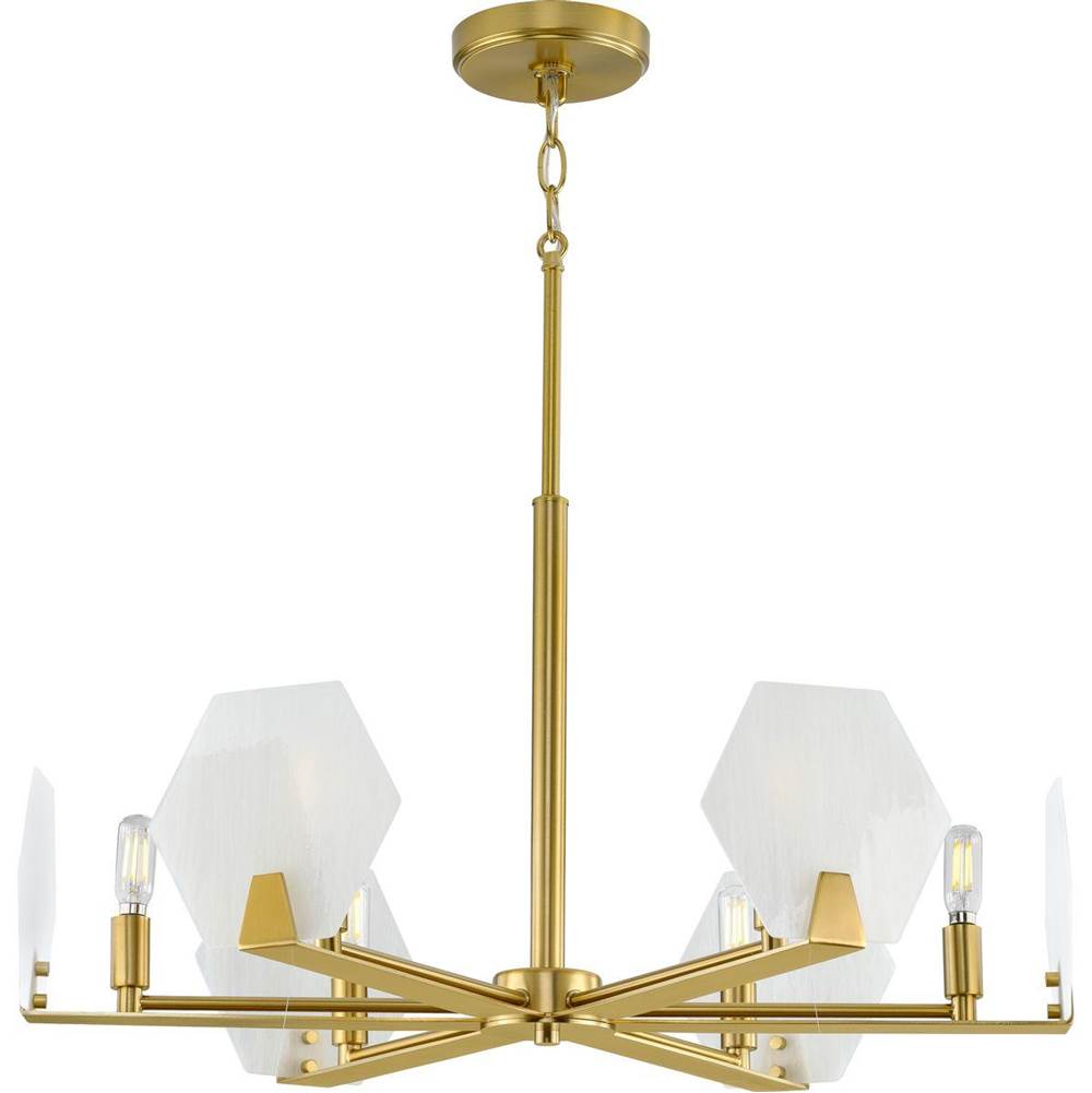 Progress Lighting Rae Collection Six-Light Brushed Bronze White Alabaster Glass Luxe Chandelier Light