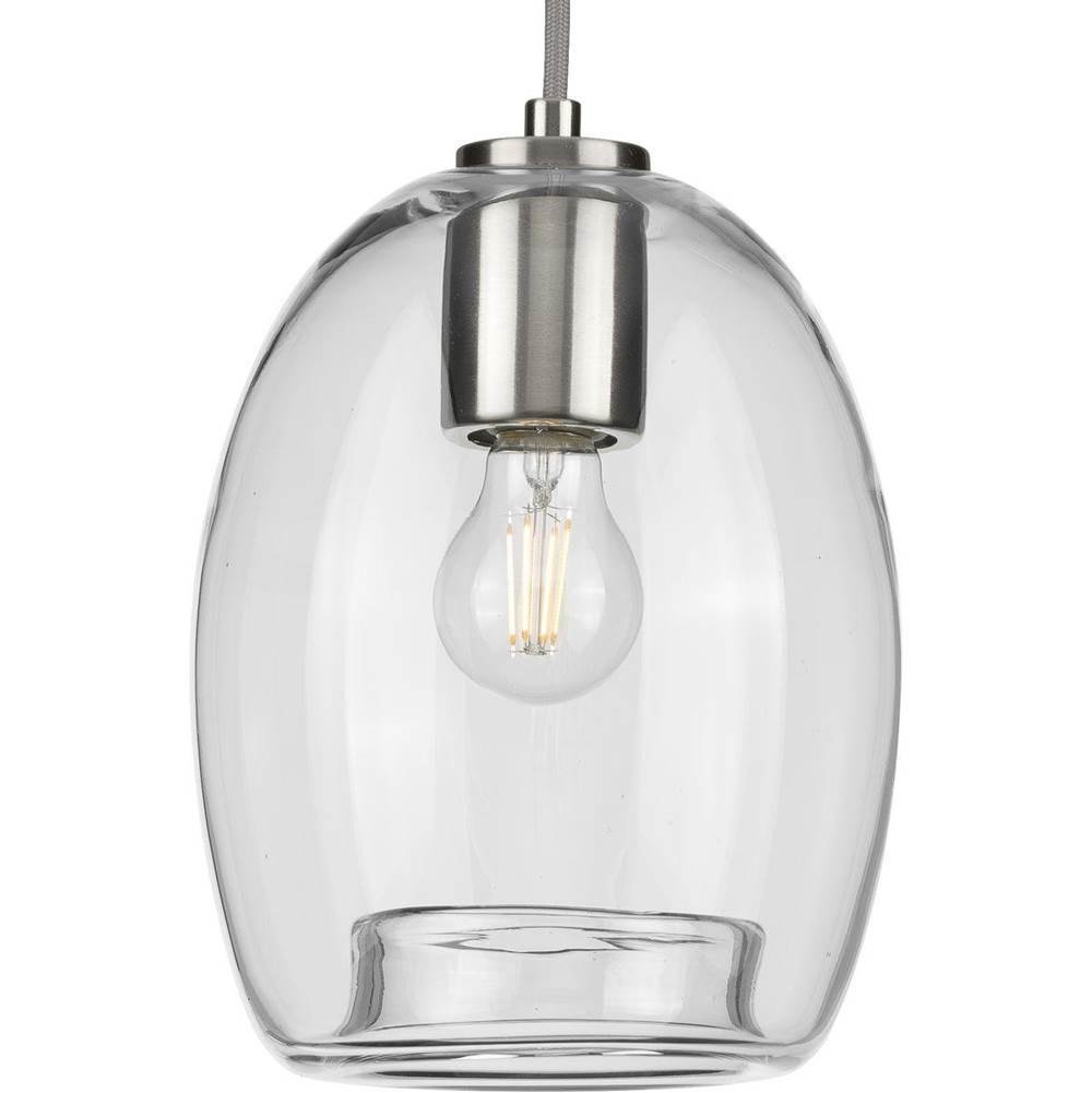 Progress Lighting Caisson Collection One-Light Brushed Nickel Clear Glass Global Pendant Light