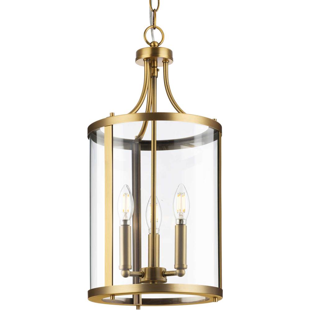 Progress Lighting Gilliam Collection Three-Light Vintage Brass New Traditional Hall and Foyer